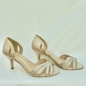 High Heel Dress Shoes Satin Rhinestones Rose Gold Never Worn Wedding Prom Party